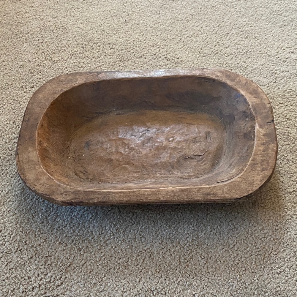 Hand-Carved Wooden Dough Bowl - Natural Brown